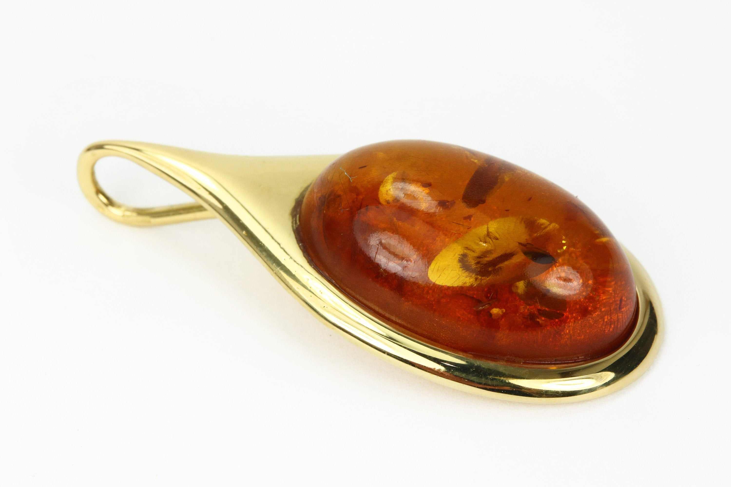 Large Baltic Amber Pendant, Cognac Amber Pendant, Fine quality Baltic Amber Pendant, Yellow Gold 