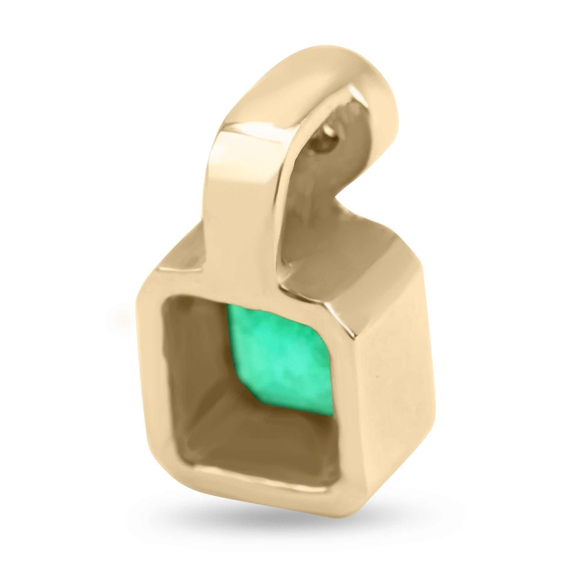 1.60tcw Bezel Square Rich Green Natural Emerald & Round Diamond Pendant 14K - JR Colombian Emeralds