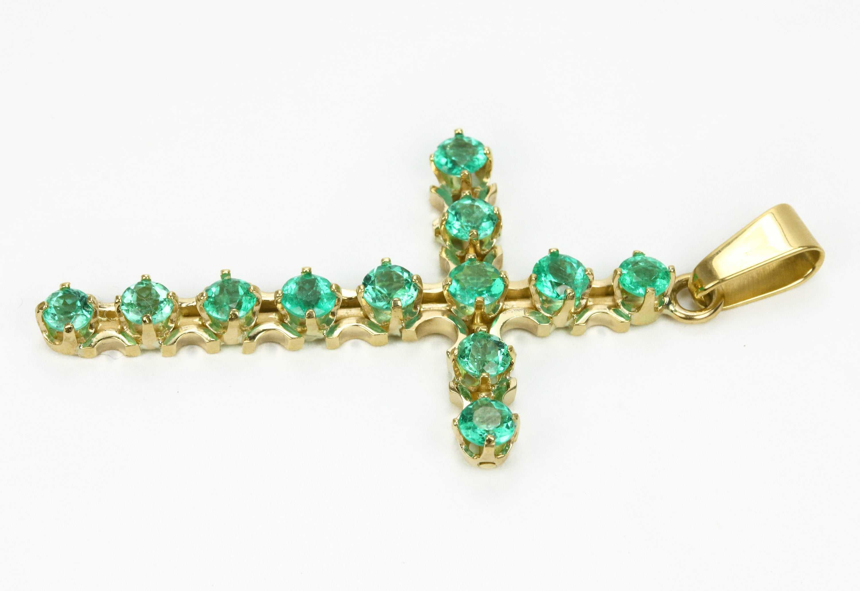 2.50tcw Rich Green Emerald Classic Cross Tennis Pendant Unisex 14K