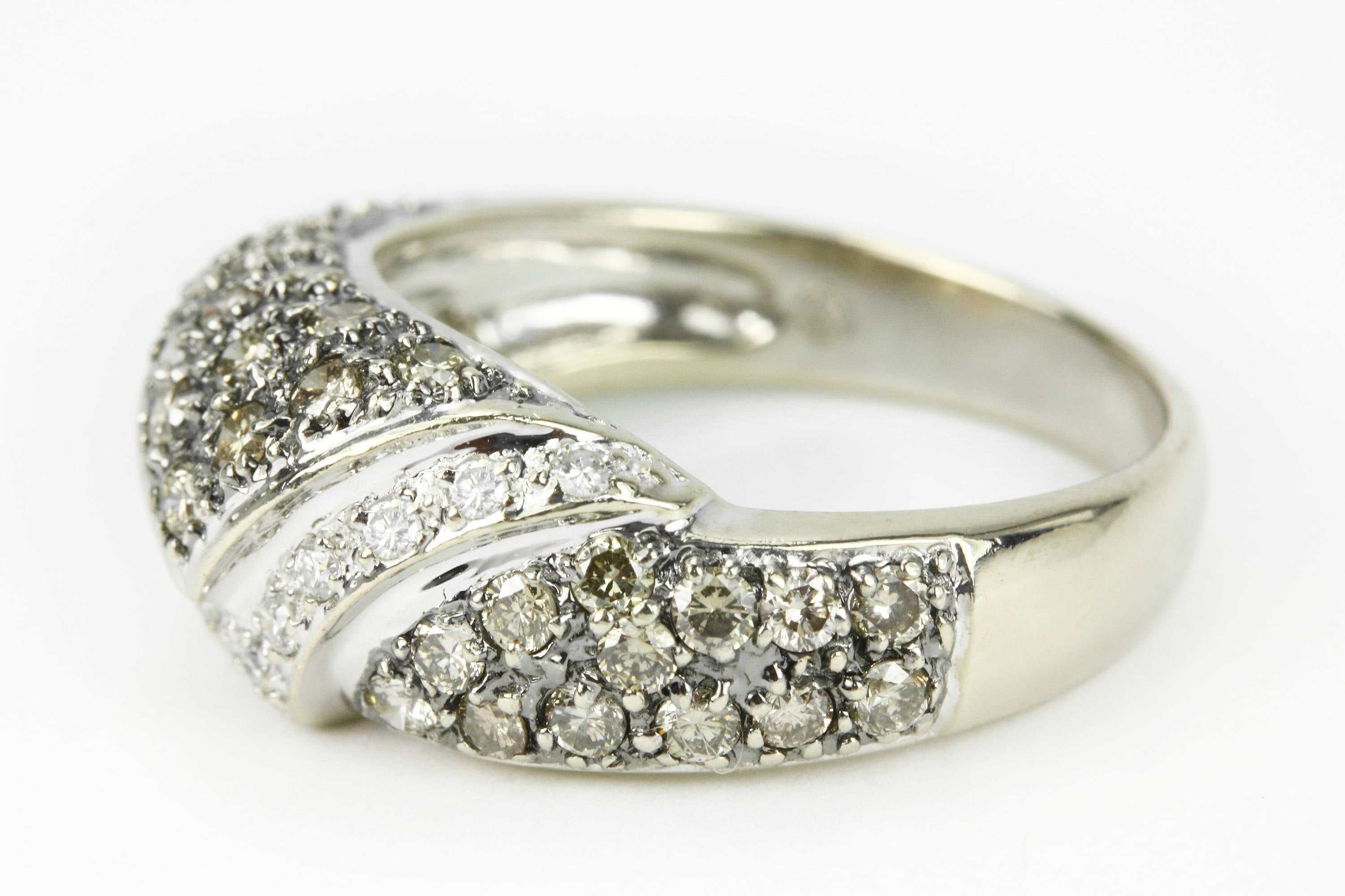 1.09tcw Cocoa Brown & White Diamond Cluster Pave Band Ring 14K