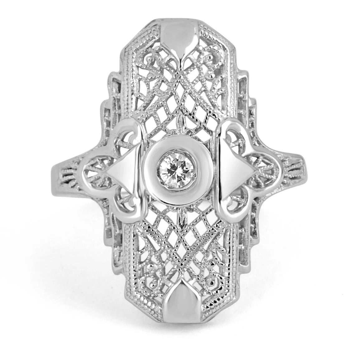 0.20pts Art Deco Diamond Cocktail Filigree Old Mine Milgrain Ring 14K