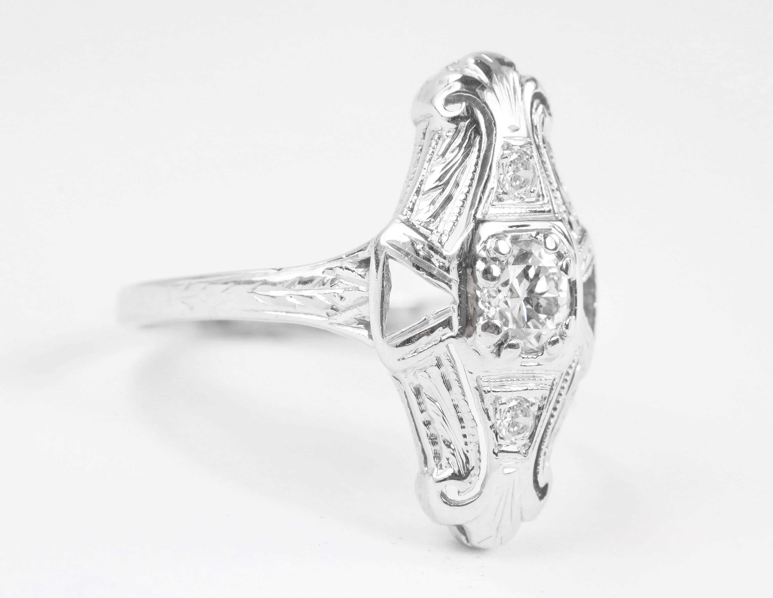 1/2ct Art Deco EMC Diamond Navette Ring 14K