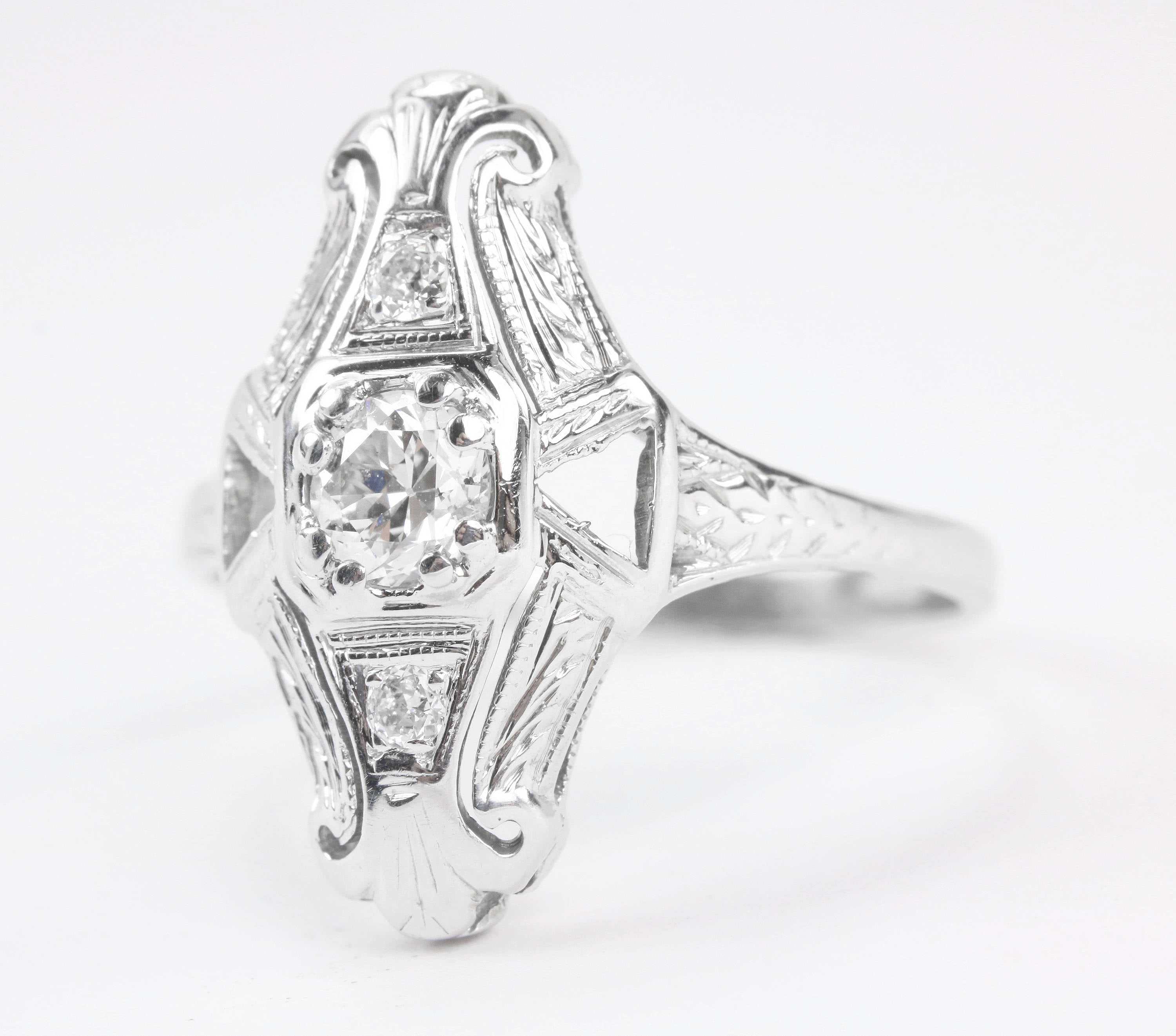 1/2ct Art Deco EMC Diamond Navette Ring 14K
