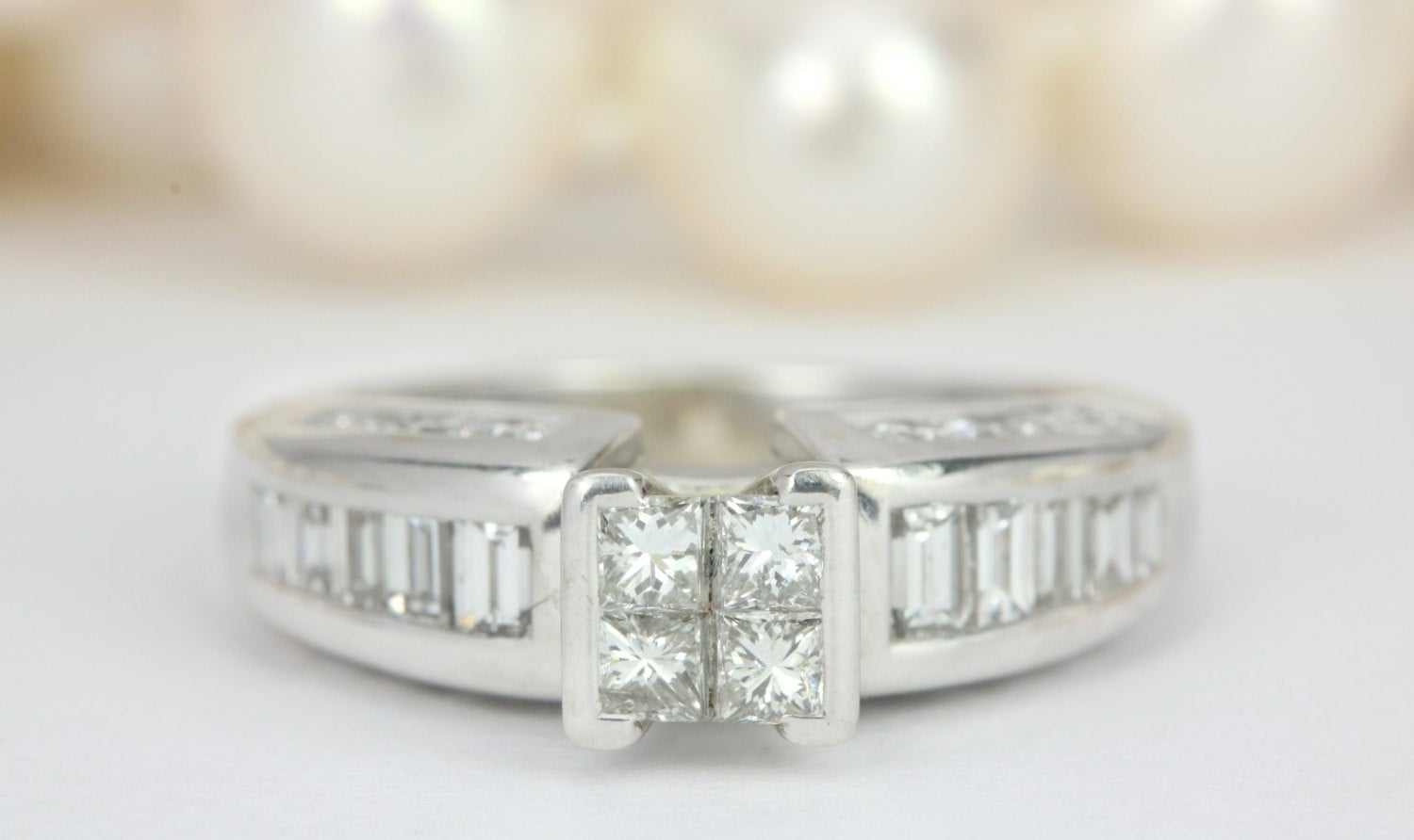 1.55tcw Natural Princess Cut Diamond Engagement Ring 14K