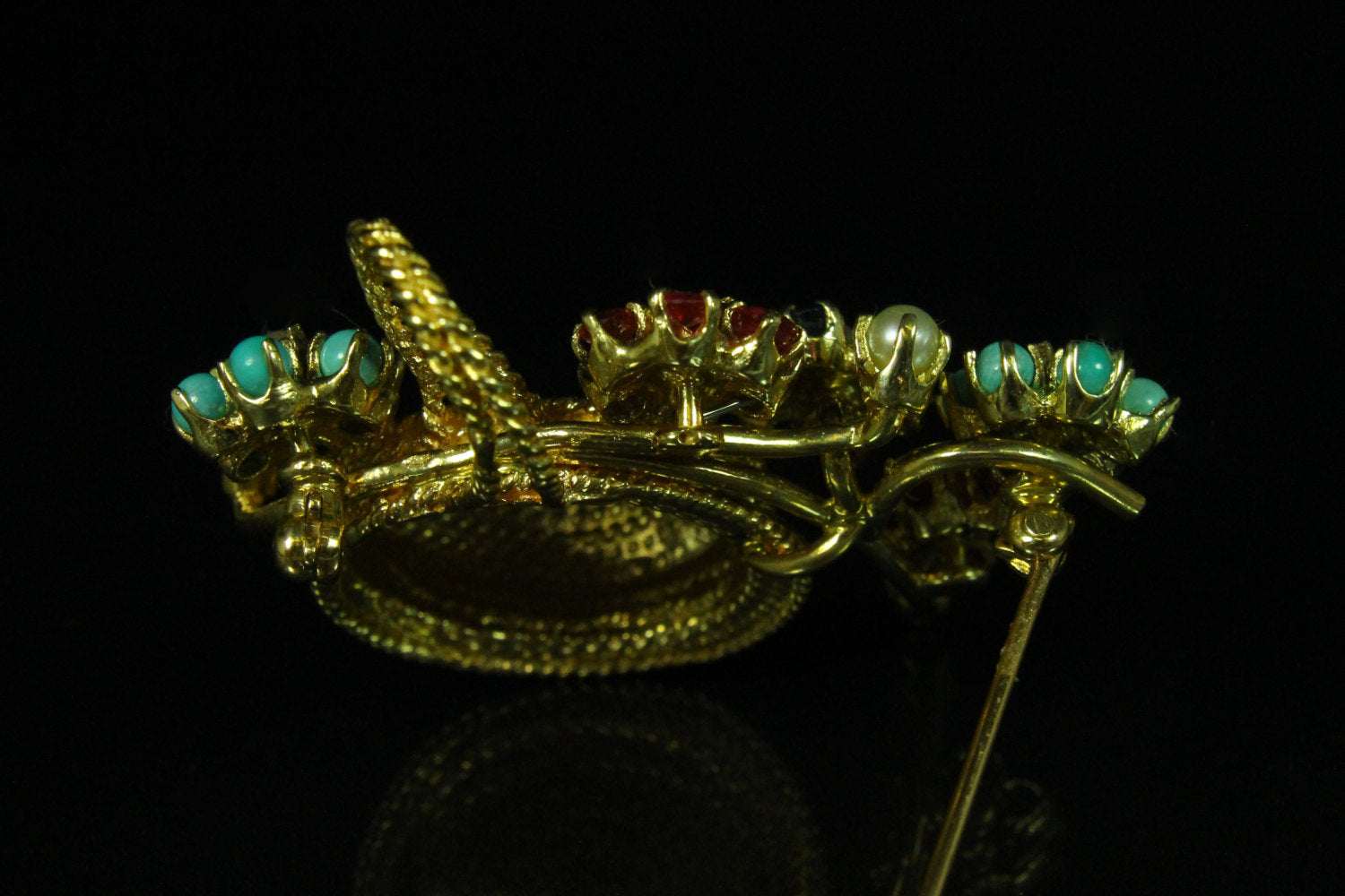 1.15tcw Multi Gemstone & Gold Basket Brooch 14k