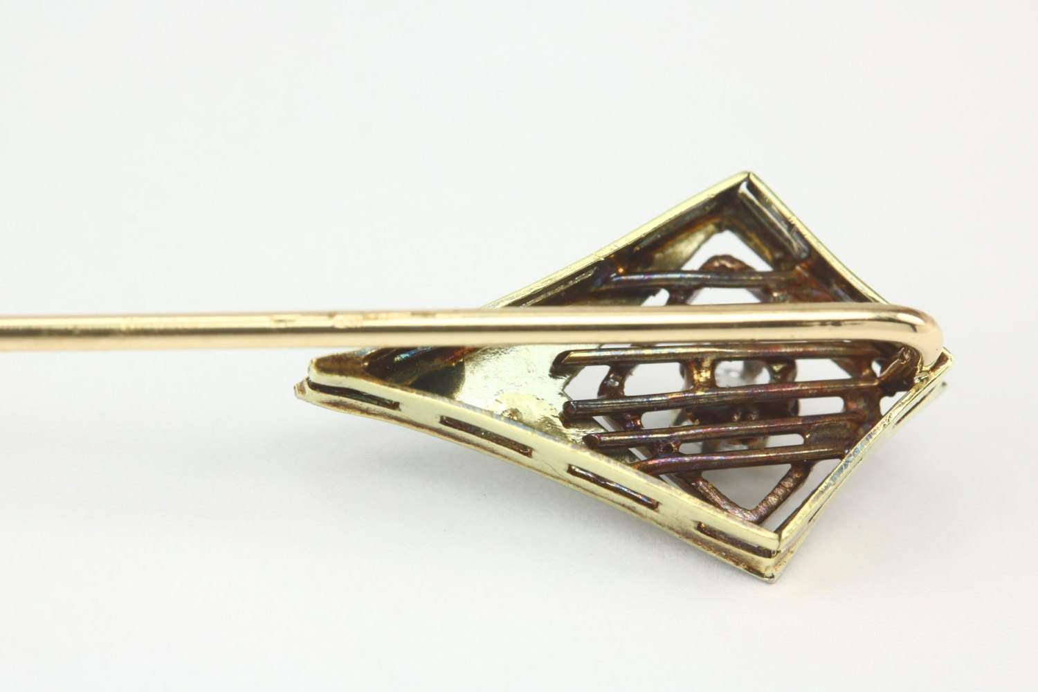 Antique Art Deco White and Yellow Gold Diamond Filigree Stick Pin 14K