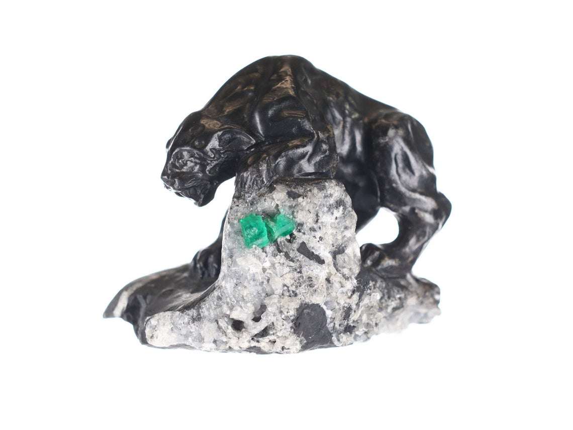 Colombian Emerald Black Panther Rough Crystal Sculpture