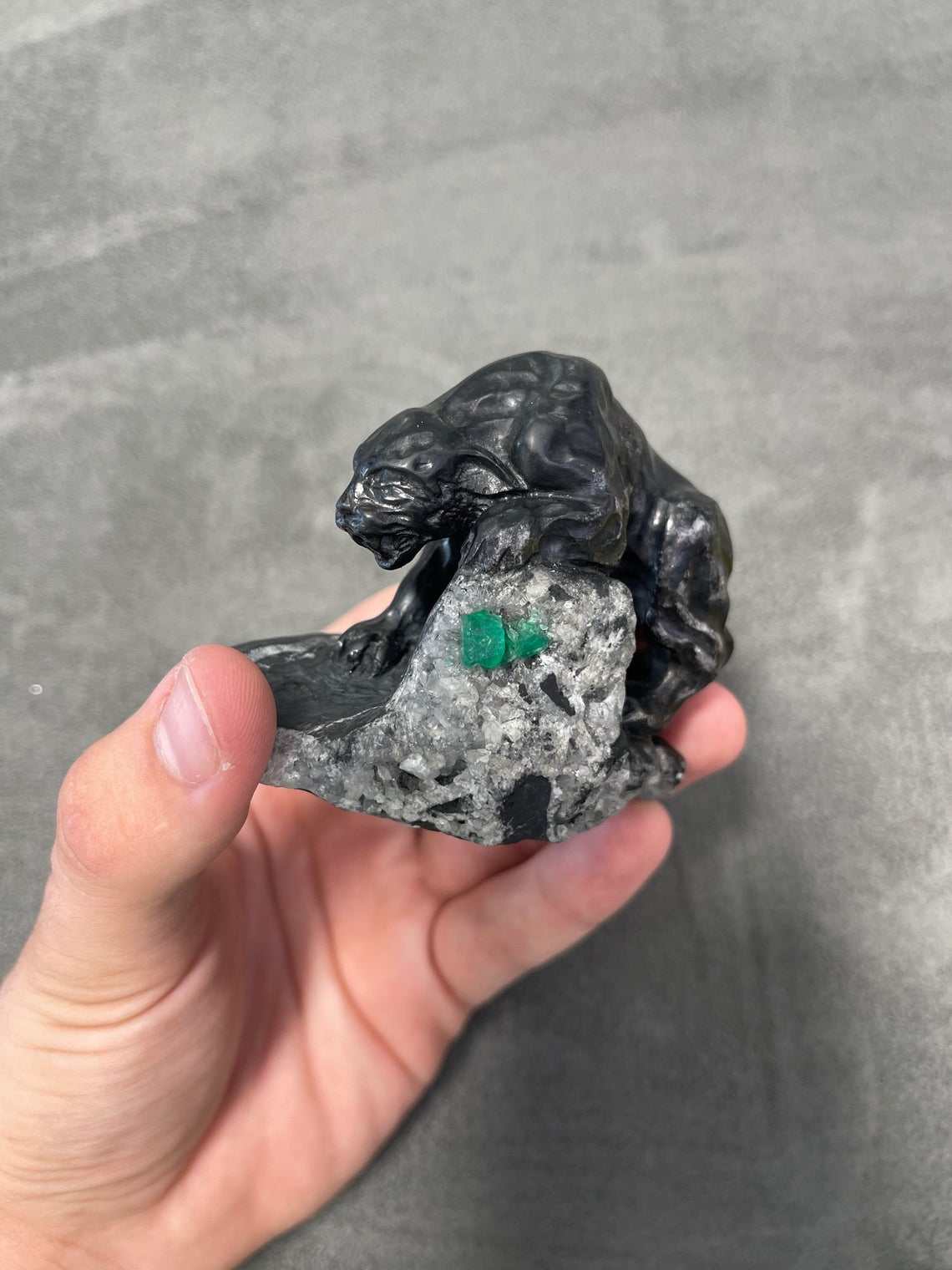 Colombian Emerald Black Panther Rough Crystal Sculpture