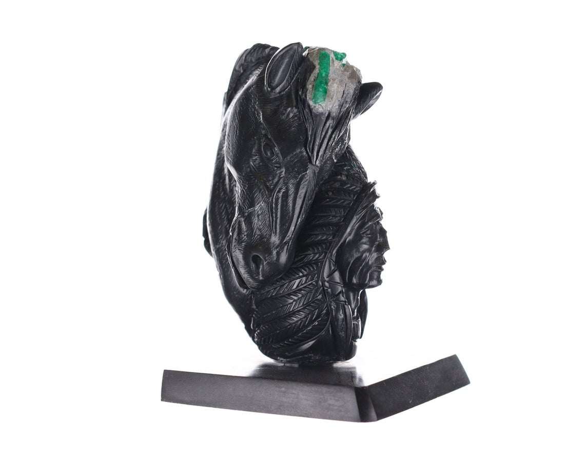 Colombian Emerald Horse & Indian Rough Crystal Sculpture
