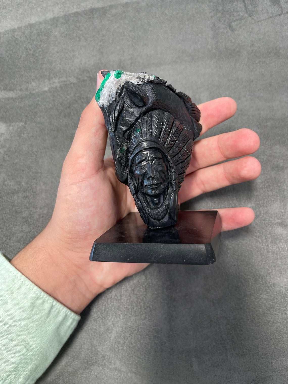 Colombian Emerald Horse & Indian Rough Crystal Sculpture