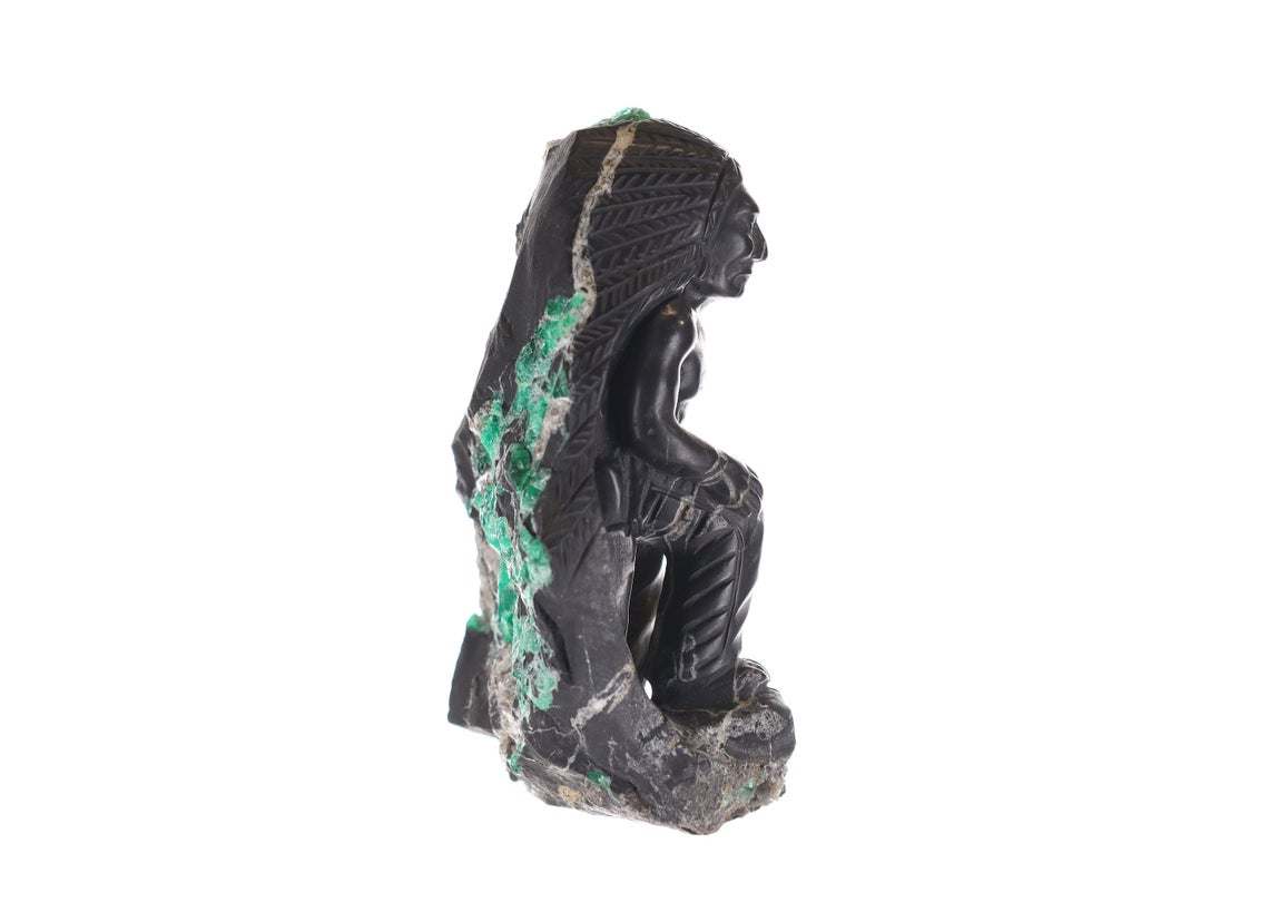 Colombian Emerald Indian with Riffle Rough Crystal Sculpture