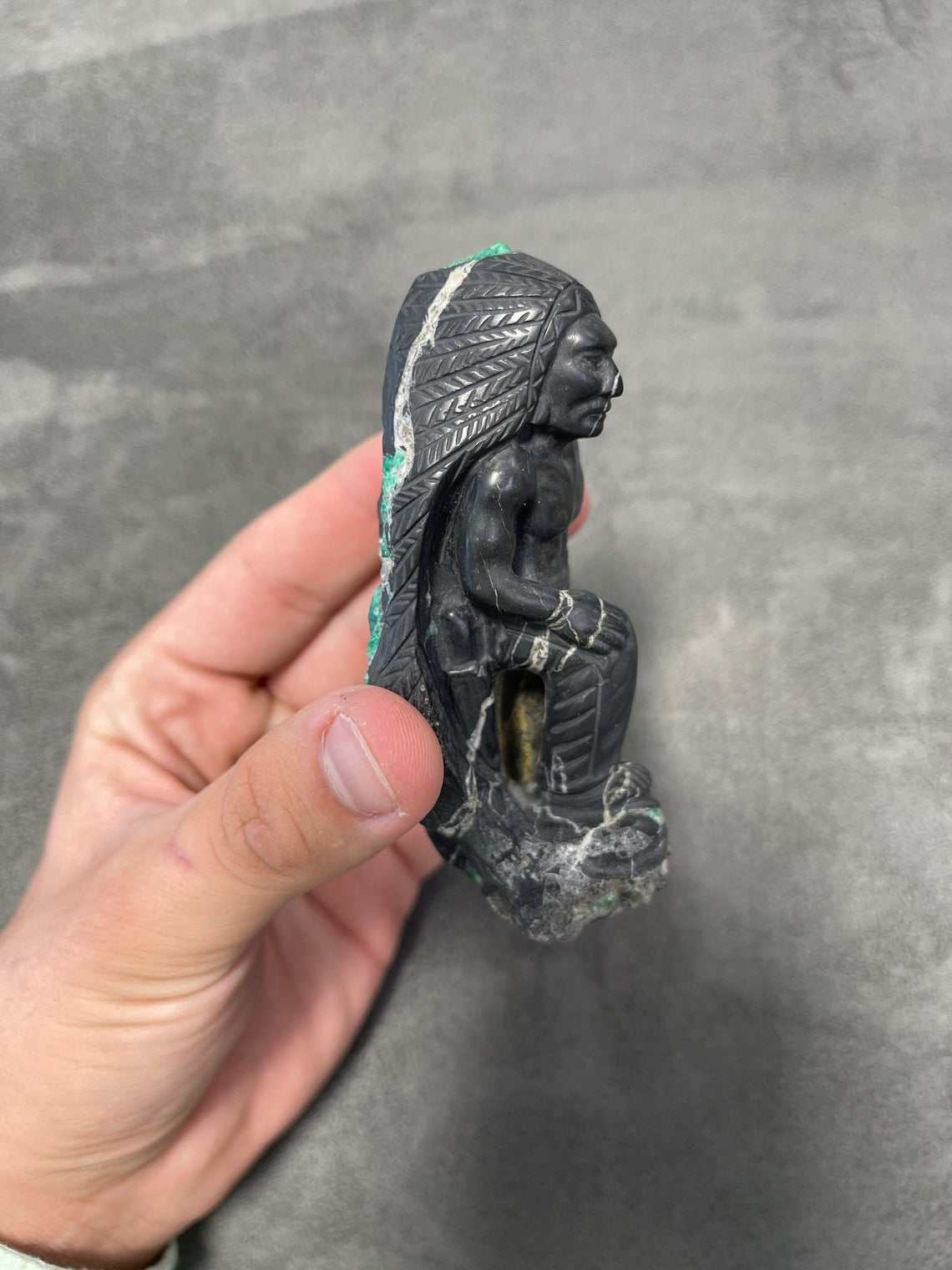 Colombian Emerald Indian with Riffle Rough Crystal Sculpture