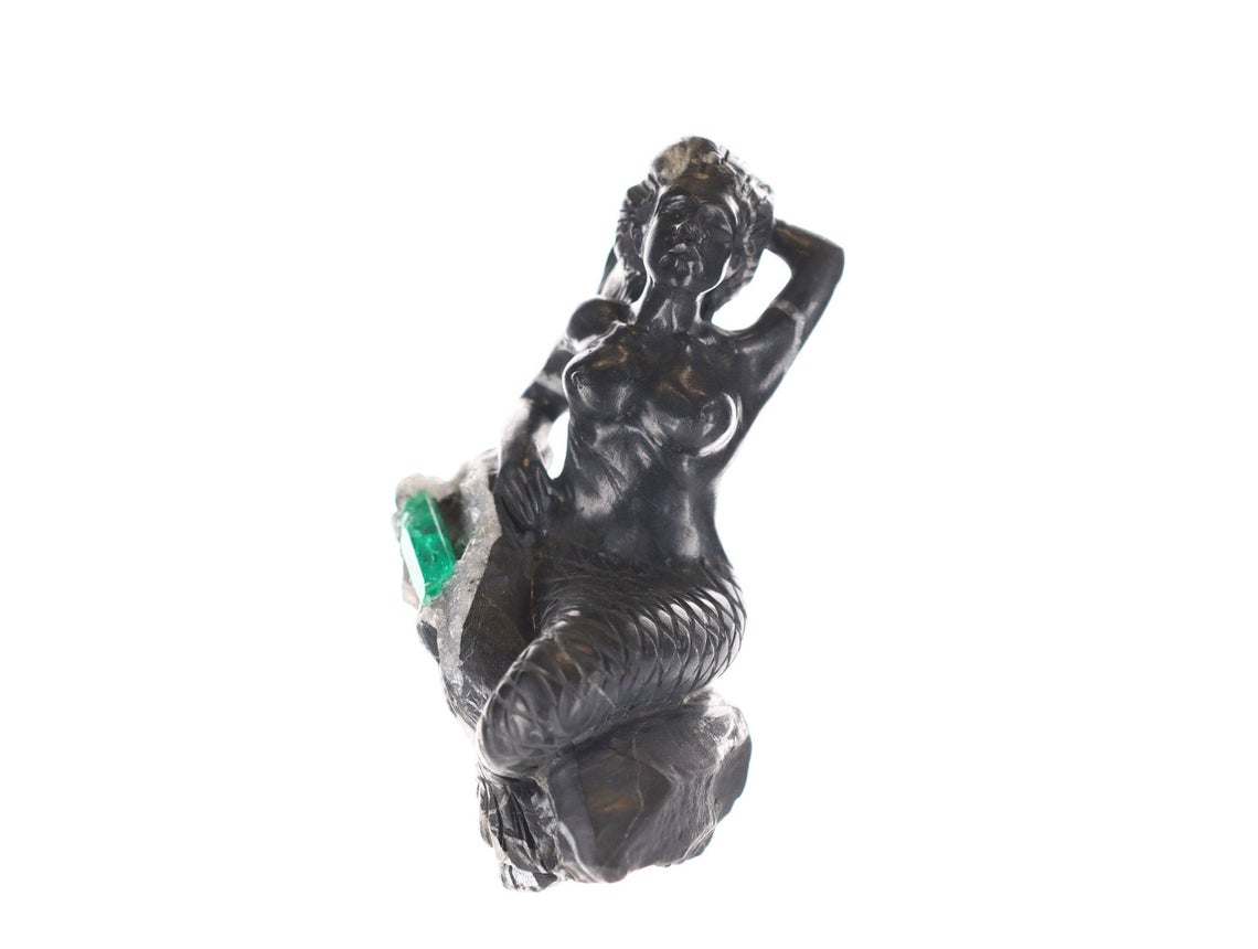 Colombian Emerald Mermaid Rough Crystal Sculpture