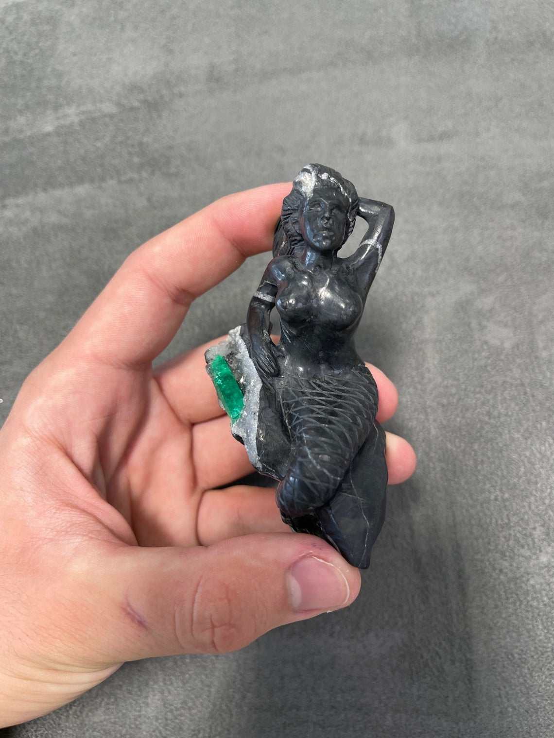 Colombian Emerald Mermaid Rough Crystal Sculpture