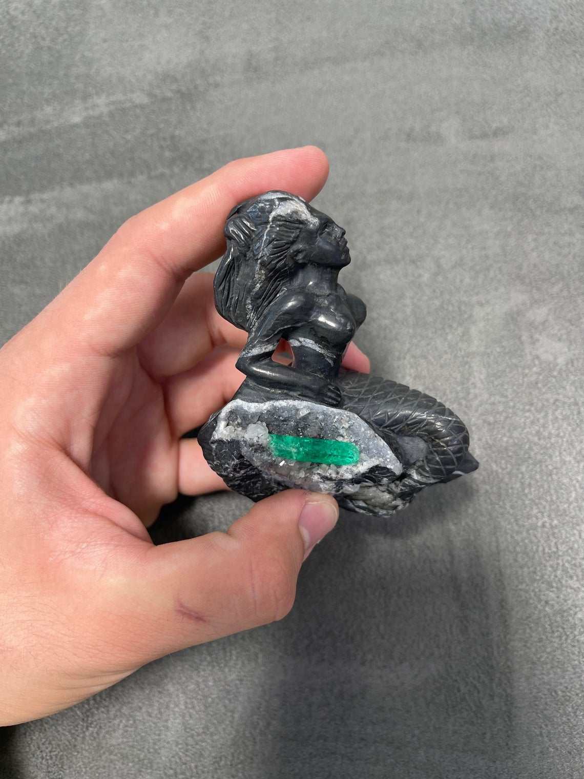 Colombian Emerald Mermaid Rough Crystal Sculpture