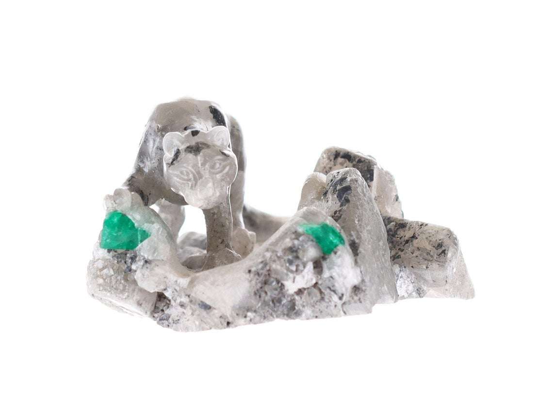 Colombian Emerald Panther Rough Crystal Sculpture