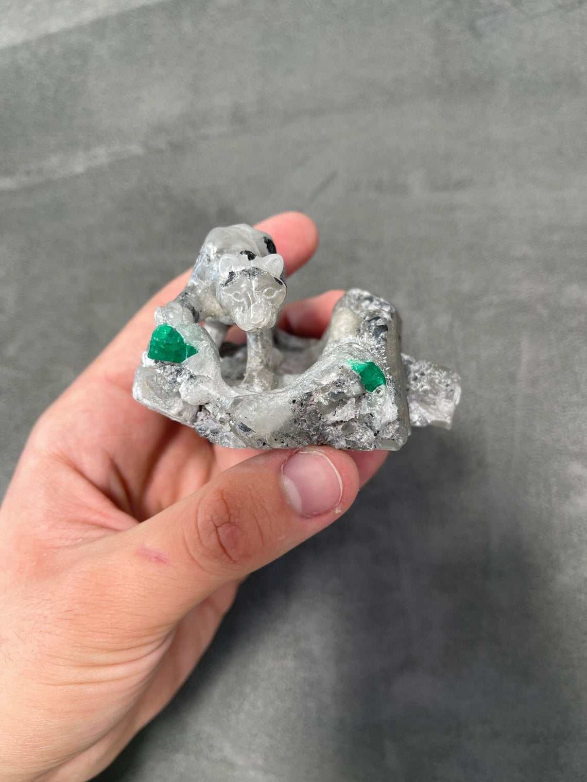 Colombian Emerald Panther Rough Crystal Sculpture