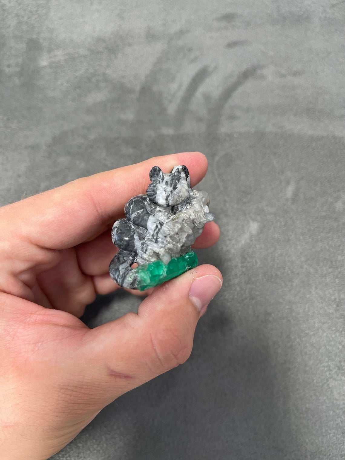 Colombian Emerald Red Panda Rough Crystal Sculpture