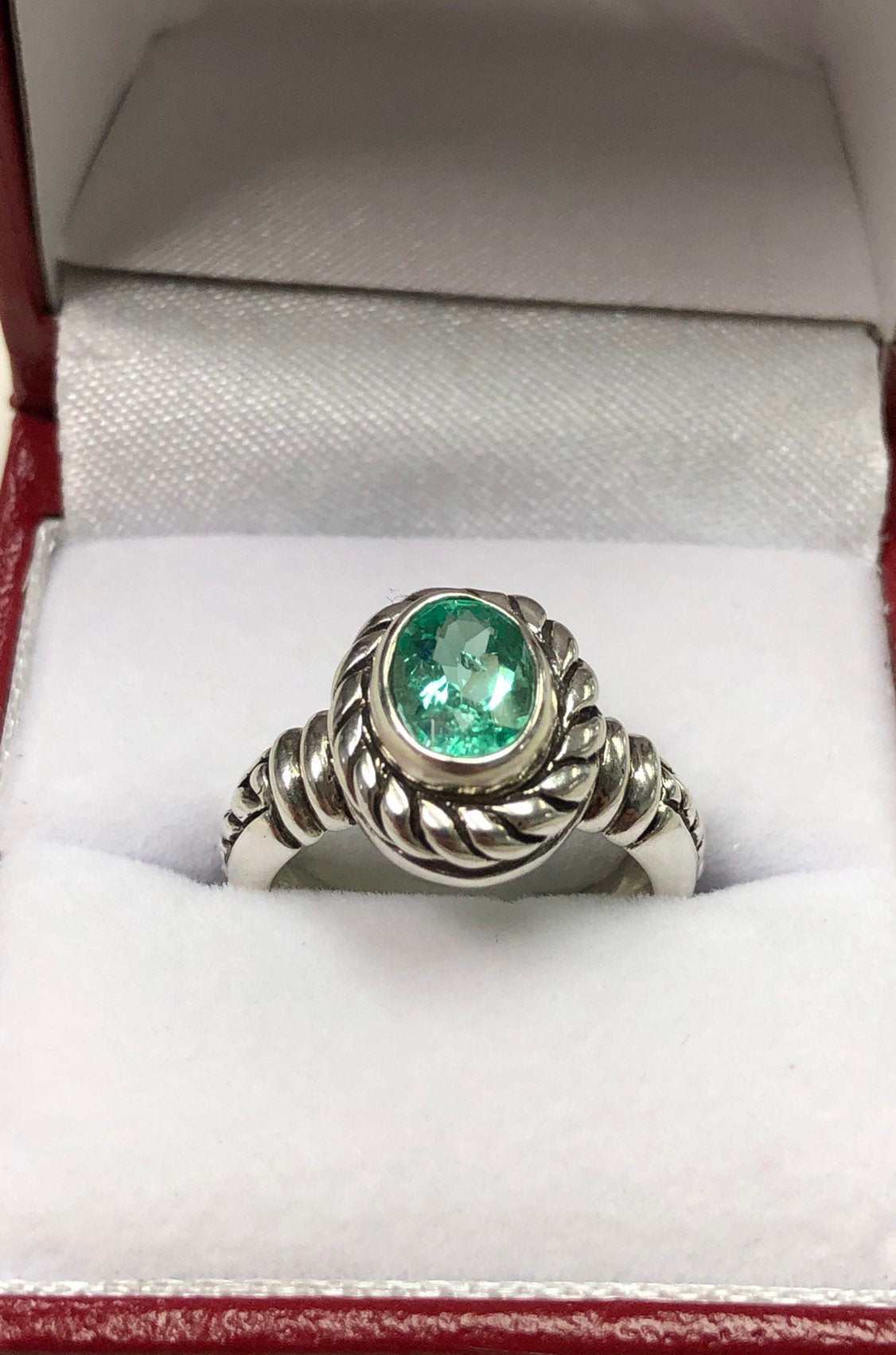 1.20 Carat Natural Colombian Emerald Oval Cut Solitaire Ring Silver 92