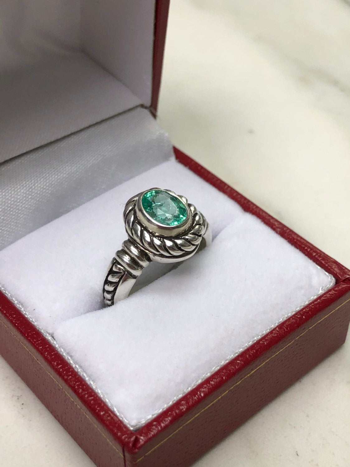 1.20 Carat Natural Colombian Emerald Oval Cut Solitaire Ring Silver 92