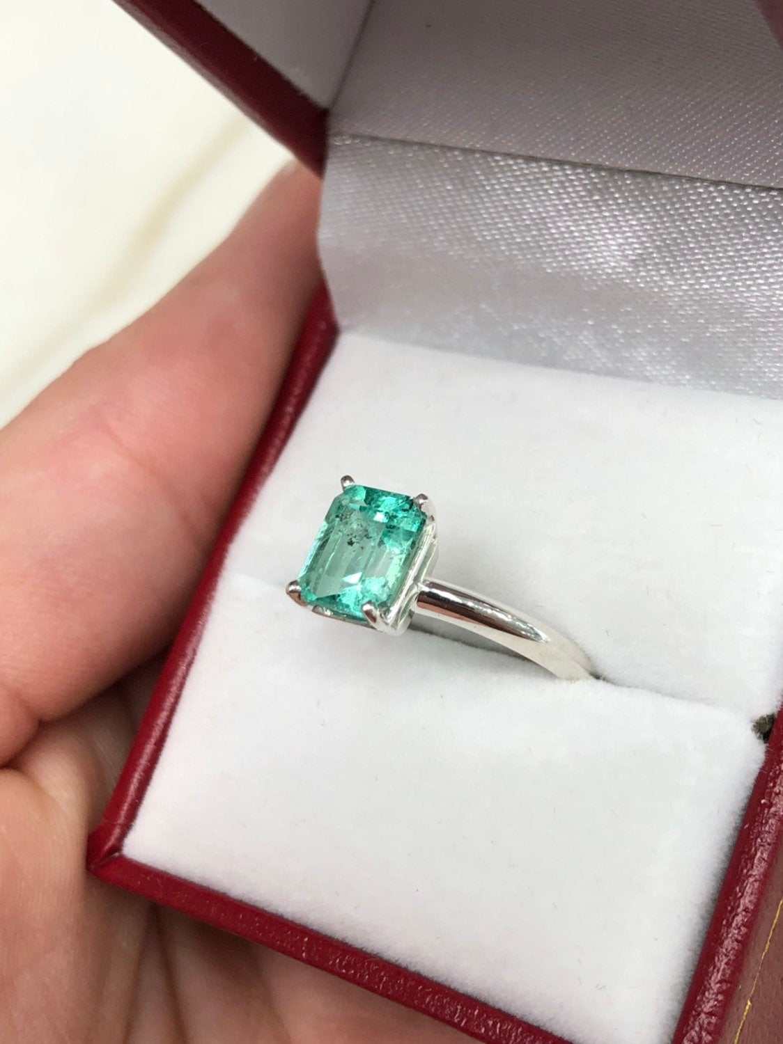 1.50 Carat Natural Emerald Classic Solitaire Engagement Ring Sterling Silver 925