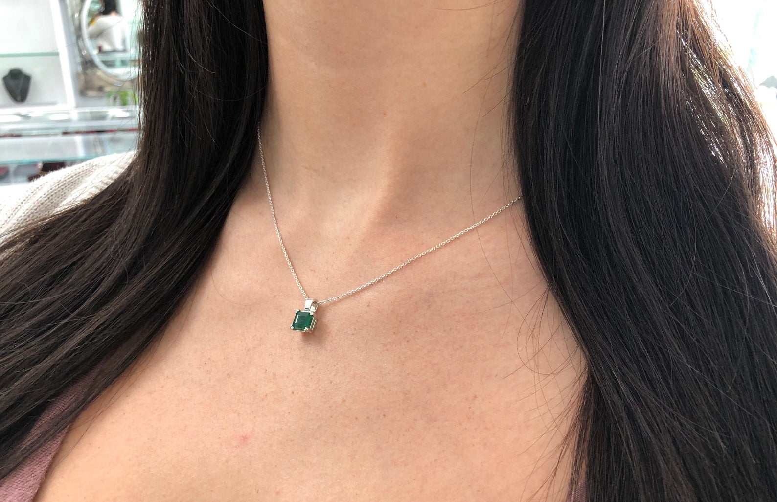 0.90 Carat Natural Emerald Pendant Silver 925