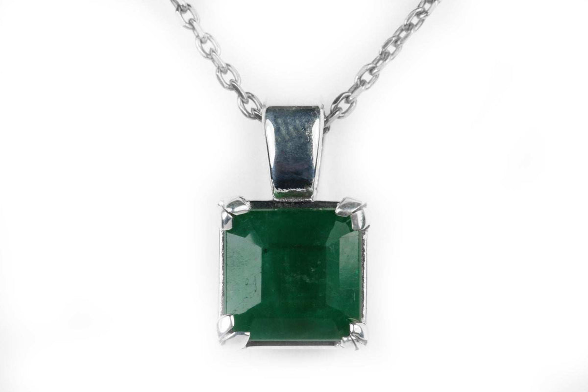 Collier Pendentif émeraude 3 Carats (9x9mm) - Argent Sterling 925 - Neuf Avec étiquettes