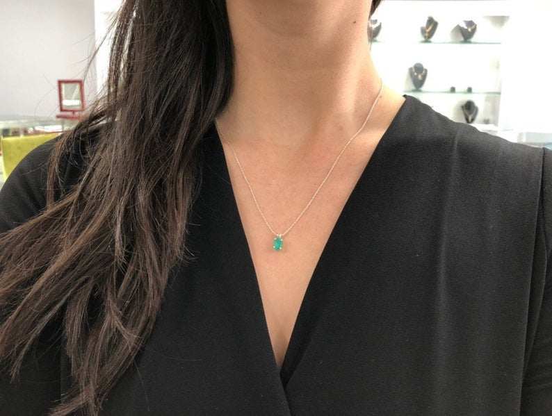 Carat Natural Colombian Emerald Oval Pendant Sterling Silver 18