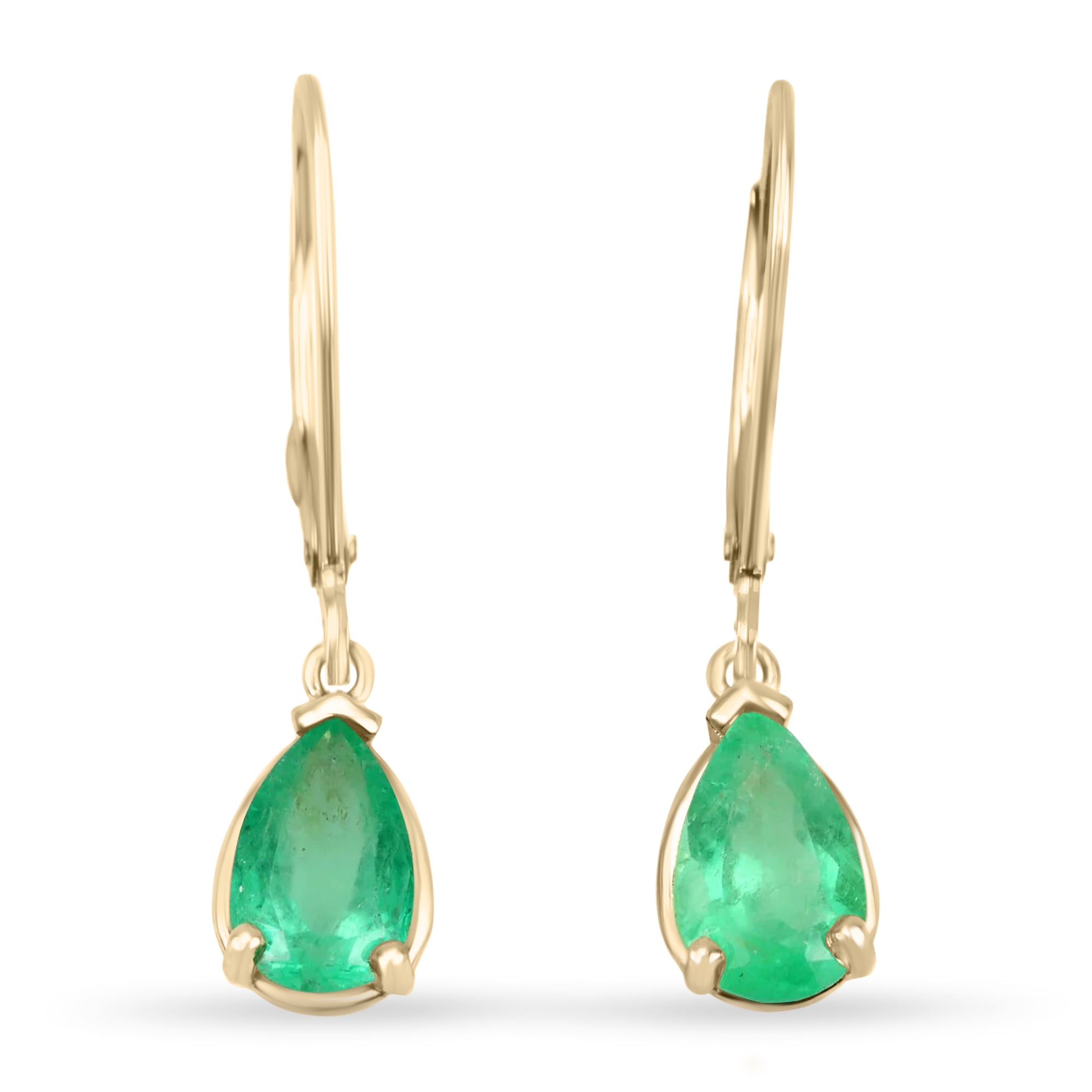 Classic 2.0tcw Pear Drop & Dangle Lever back Earrings 14K - JR Colombian Emeralds