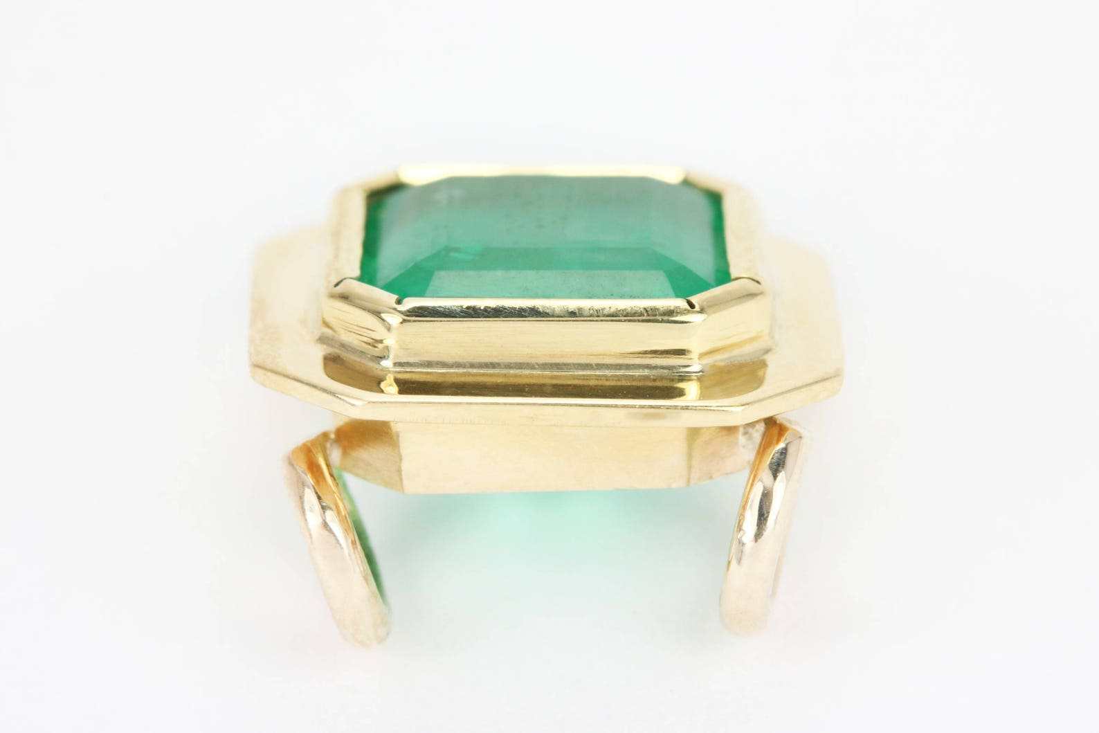 3.0 Carat Bezel Set Asscher Cut Rich Green Emerald Bezel Necklace 14K