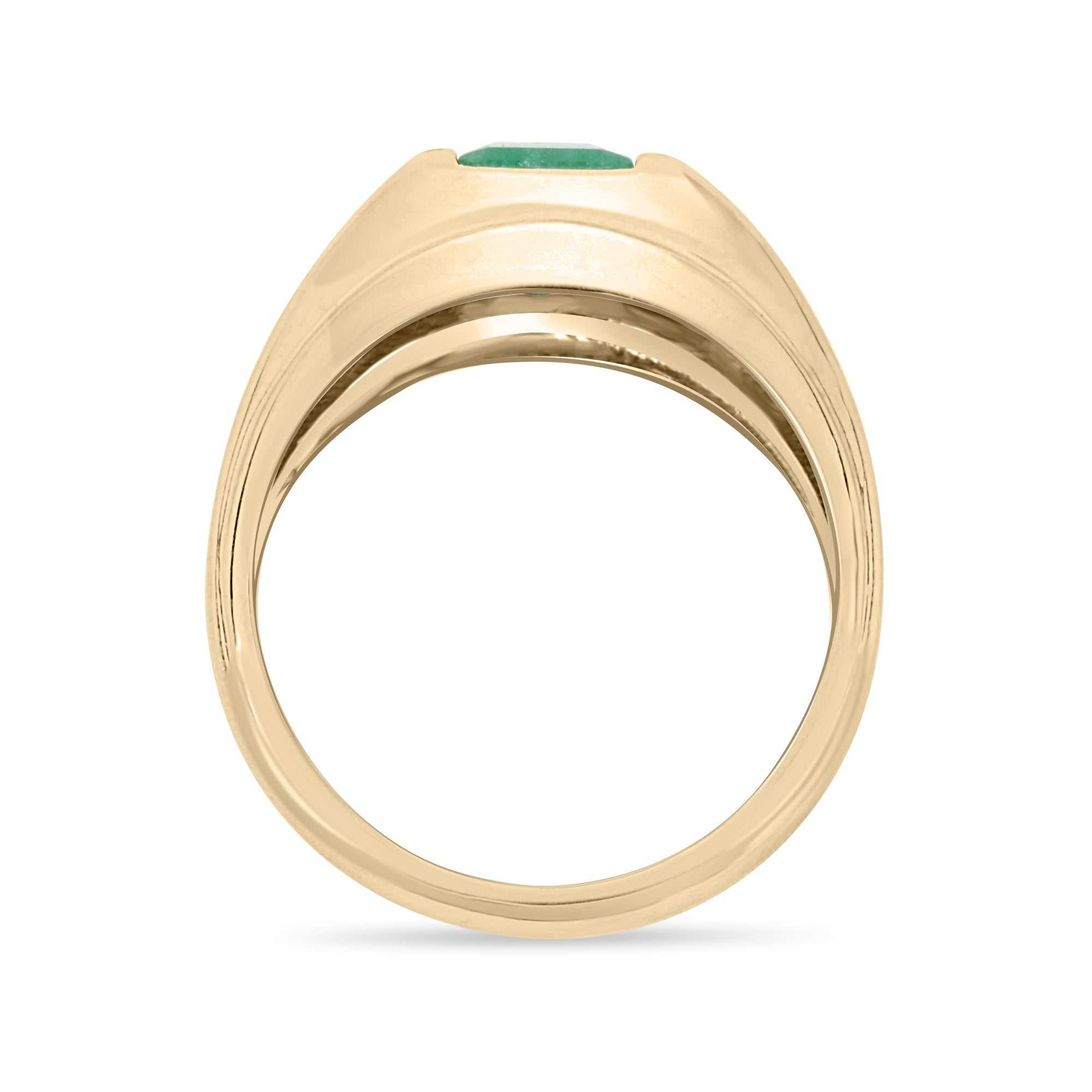 1.80 Carat Emerald Mens Bezel Set North to South Ring 14K