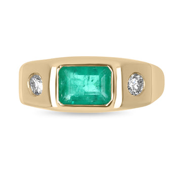 1.39tcw Three Stone Emerald & Round Diamond Gypsy Ring