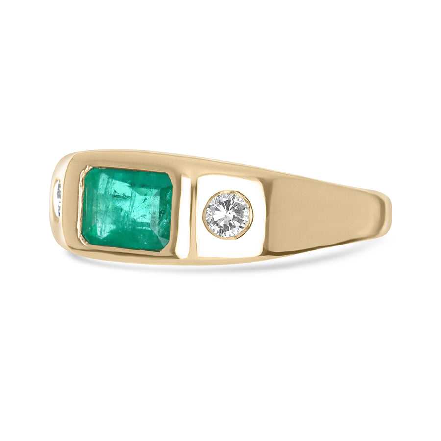 Boho 1.39tcw Three Stone Emerald & Round Diamond Gypsy Ring