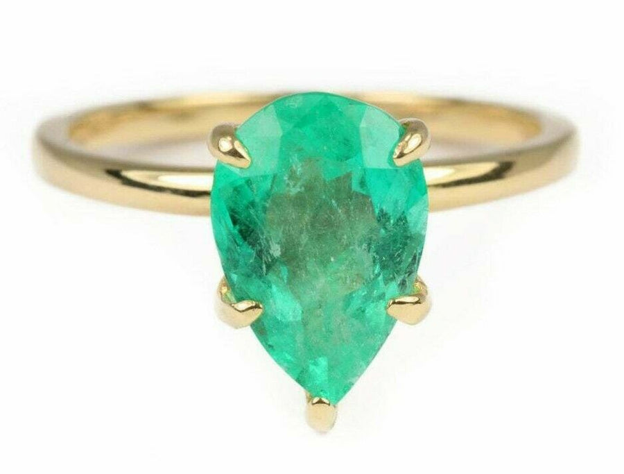 SHELLY 2.90 Carats Colombian Emerald Five Prong Solitaire Gold Ring 18K