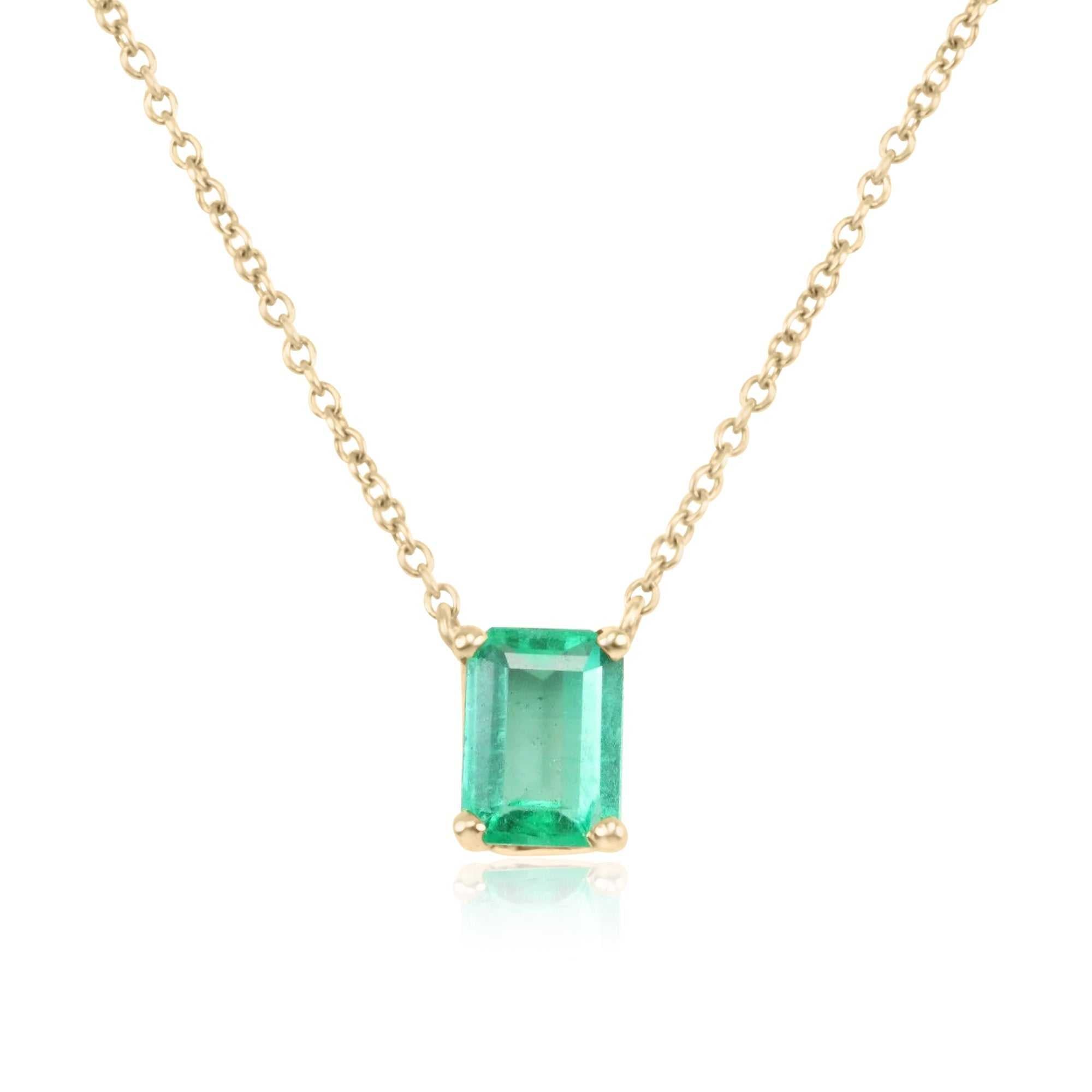 1.10 Carat Emerald North To South Stationary Necklace 14K - JR Colombian Emeralds