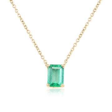 1.10 Carat Emerald North To South Stationary Necklace 14K